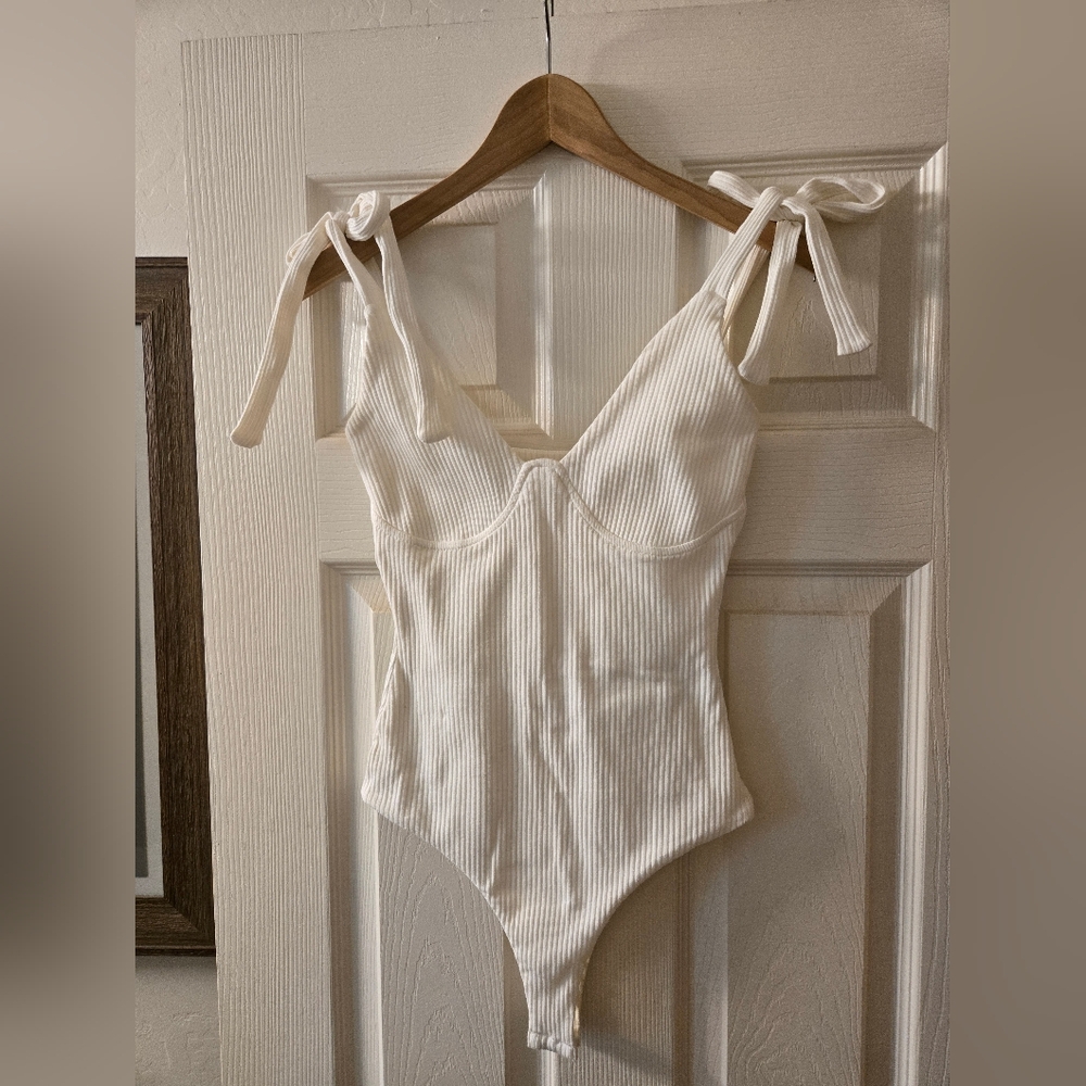 Princess Polly Cream Ribbed Bodysuit